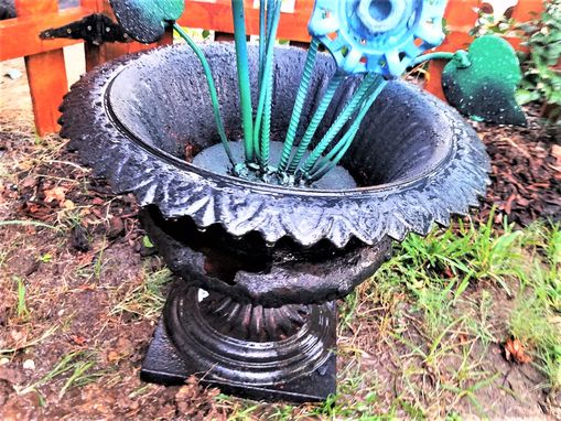 Custom Made Upcycled Metal Art Flowers Antique Iron Urn 1920s