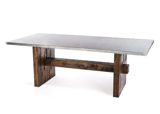 Custom Made Zinc Table Zinc Dining Table -  The Redford Rustic Trestle Zinc Top Dining Table