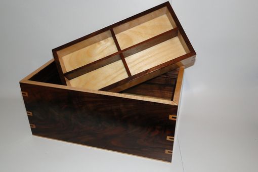 Custom Made Walnut And Curly Maple Men's Watch Box With Hidden Drawer And Removable Tray, Secret Compartment
