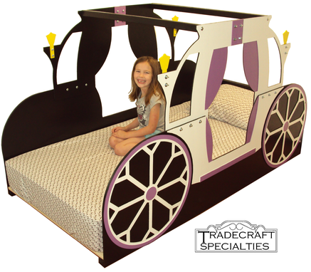 Custom Made Princess Carriage Twin Kids Bed Frame - Handcrafted - Princess Themed Children's Bedroom Furniture