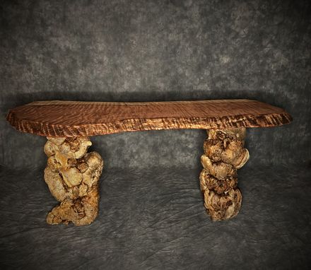 Custom Made Curly Redwood Tzble With Blue Pine Burl Bases
