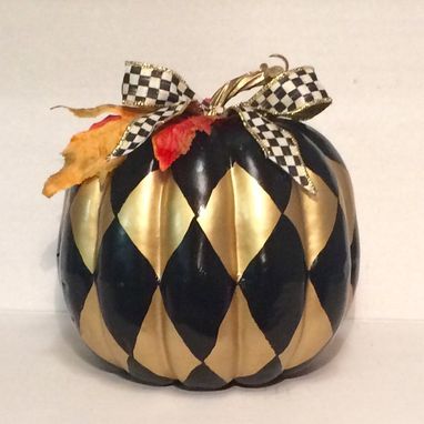 Custom Made Harlequin Painted Pumpkin // Gold Black Painted Pumpkin