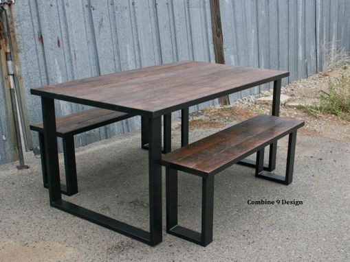 Custom Made Reclaimed Wood Dining Set - Industrial, Steel, Rustic Farmhouse Table & Bench (Benches).