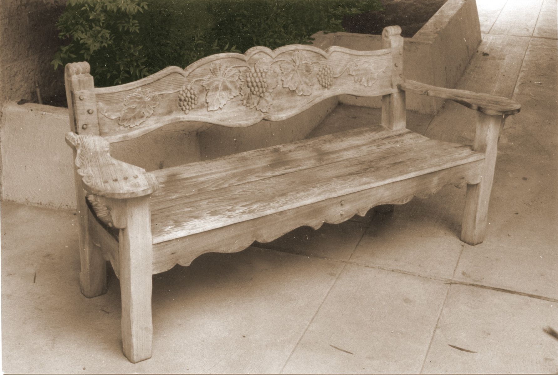 Hand Made Bench Grape Design Redwood Hand Carved By K M