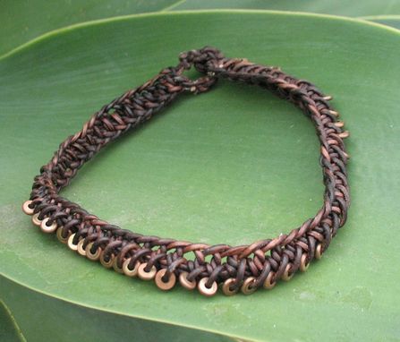 Custom Made Jewelry: Brown Leather Braided Choker With Copper Beads