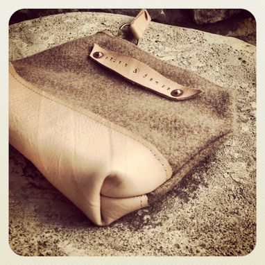 Custom Made Vintage Wool And Organic Leather Pouch // Organic Canvas // Leather // Copper Rivets