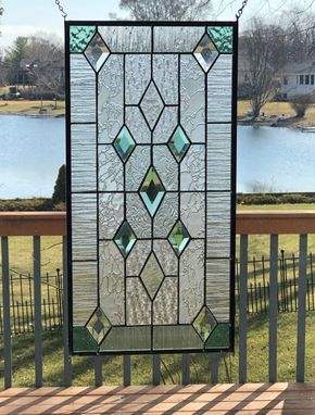 Custom Made Stained Glass Window Panel Geometric With Bevels Window Hanging