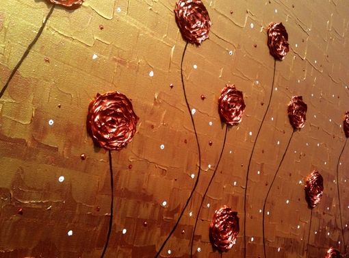 Custom Made Original Impasto Red Flowers Painting Textured Blossom Landscape Roses Poppies Palette Knife Art