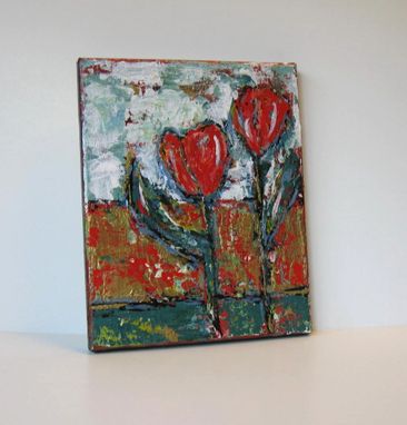 Custom Made Red Acrylic Abstract Painting "Two Tulips"