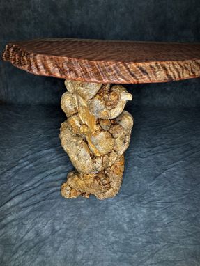 Custom Made Curly Redwood Tzble With Blue Pine Burl Bases