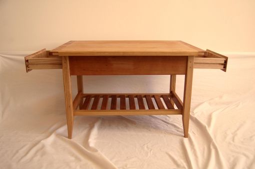 Custom Made Cherry Shaker Style Coffee Table With Drawer And Shelf