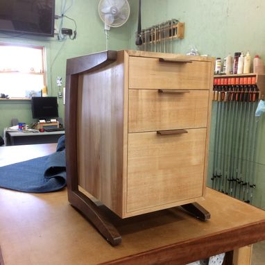 Custom Made Cantilever Walnut And Maple Desk Set