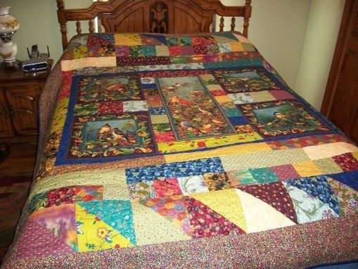 Custom Made Breathtaking Colorful Bird Quilt With Cardinals, Blue Jays And Others.