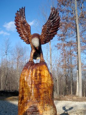 Hand Made Perched Bald Eagle Wood Sculpture by Sleepy 