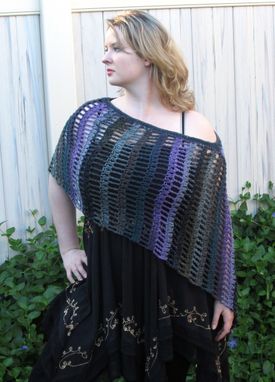 Custom Made Asymmetrical Poncho, Black Purple Teal Gray Olive, Crochet