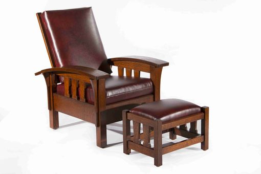 Custom Made Arts-And-Crafts Bow Arm Morris Chair And Ottoman