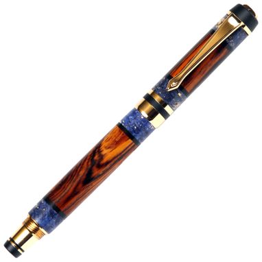 Custom Made Lanier Elite Fountain Pen - Cocobolo With Blue Box Elder Inlays - Fe1w154