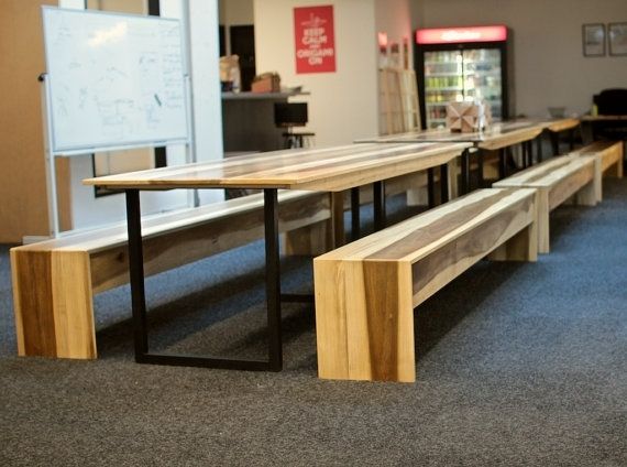 Hand Crafted Wood Waterfall Bench + Coffee Table In Sun Tanned Poplar 