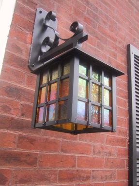 Custom Made Forged Iron Stained Glass Row House Lantern