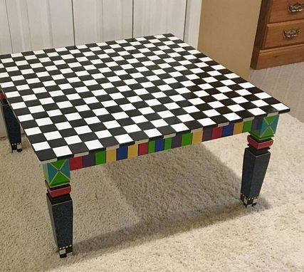 Custom Made Whimsical Painted Coffee Table, Black And White Square Coffee Table, Custom Painted Coffee Table