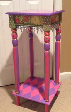Custom Made Custom Hand Painted Accent Side Table Harlequin