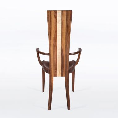 Custom Made Wood Dining Chair In Solid Cherry - Gazelle High Back With Arms