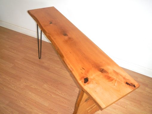 Custom Made Live Edge Mid Century Modern Console Table With Hairpin Steel Legs