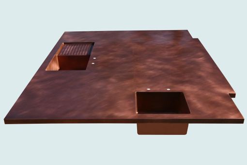 Custom Made Copper Countertop With 2 Sinks & Extended Edge