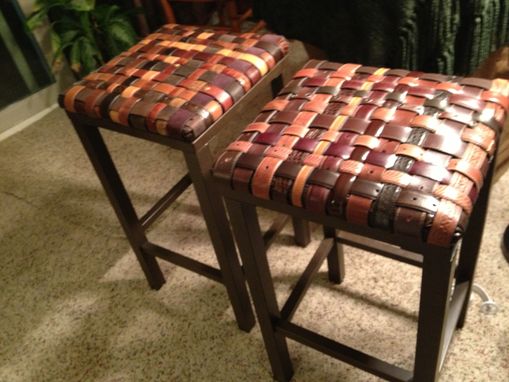 Custom Made Custom Backless Barstools With Woven Recycled Leather Belt Seat