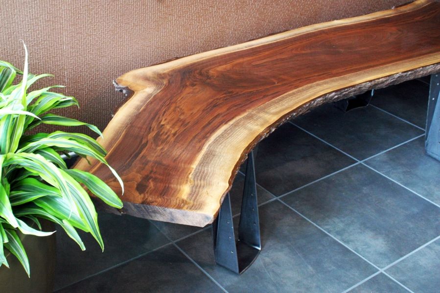 Hand Crafted Custom Black Walnut Slab Bench Or Coffee Table With Live Edge by customarx