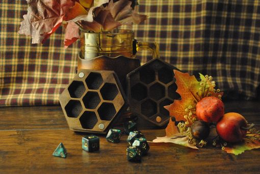 Custom Made Walnut "Honeycomb" Hexagonal Hardwood Dice Box For Polyhedral Dice