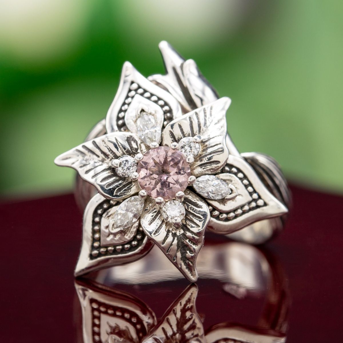 Cherry Blossoms Ring Floral Wedding Band for Her Flowers 