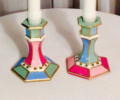 Custom Made Painted Glass Candlestick // Whimsical Candlestick // Painted Candle Holder