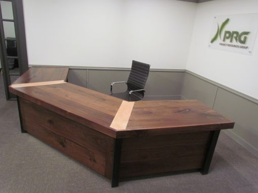 Custom Made Walnut Maple And Steel Receprion Desk