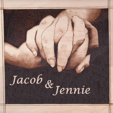 Custom Made Woodburn Pyrography Of Two Clasped Hands
