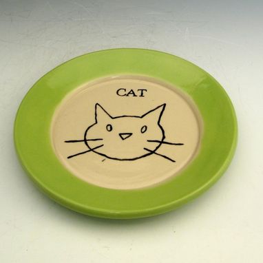 Custom Made Hand Made Ceramic Plate With A Cat In Green