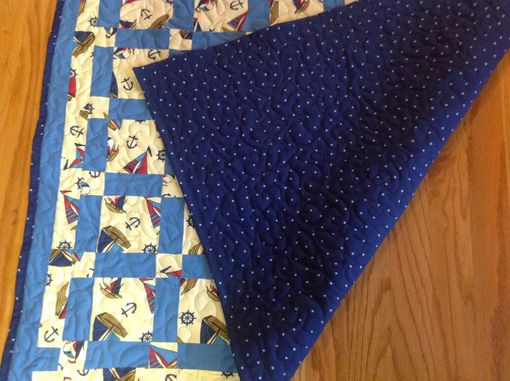 Custom Made Beautiful Nautical Themed Blocked Quilt For Baby Boy