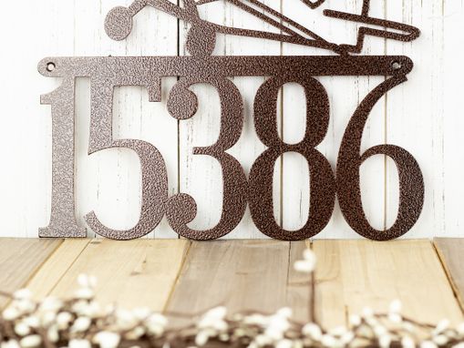Custom Made Metal House Number Sign, Airplane, Pilot - Copper Vein Shown