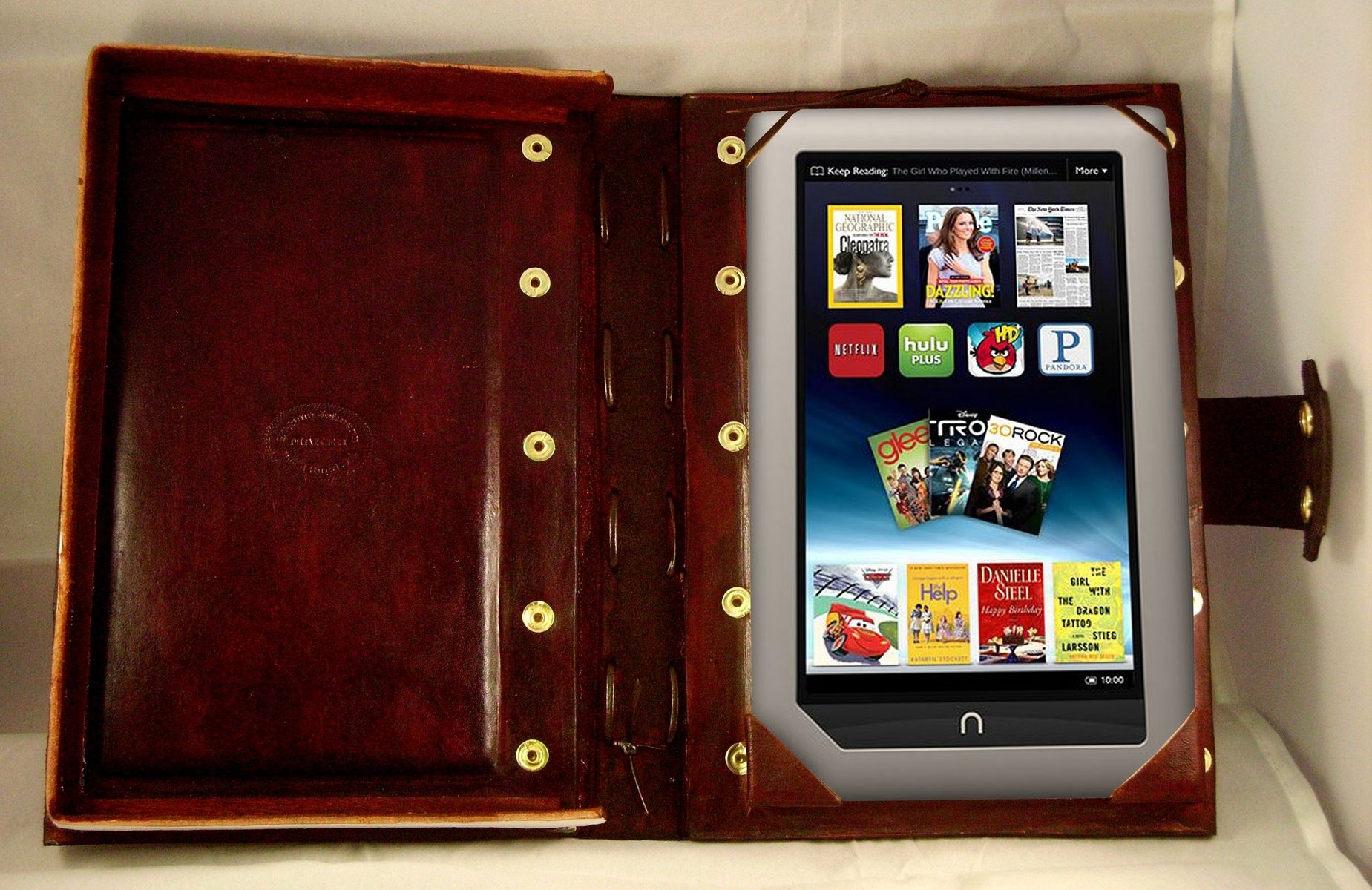 Hand Made Handcrafted Leather Kindle Nook Cover by Gene's Leather Stuff