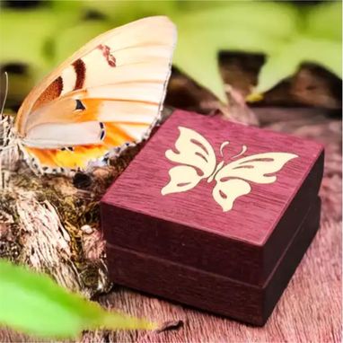 Custom Made Inlaid Engagement Ring Box With Butterfly. Rb-13. Free Shipping And Engraving.