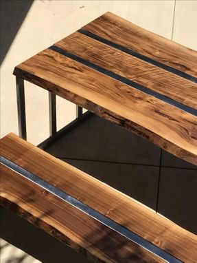 Custom Made Figured Walnut And Steel Dining Table With Bench