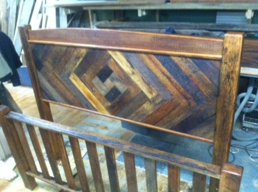 Custom Made Queen Size Reclaimed Wood Herringbone Bed