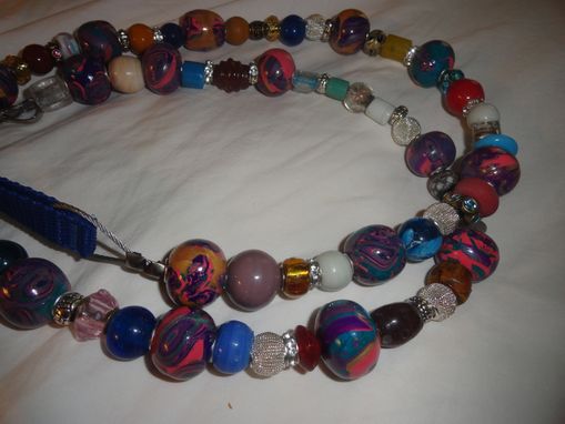 Custom Made 42 Inch Beaded Dog Leash W/Handmade Polymer Clay, Glass Beads