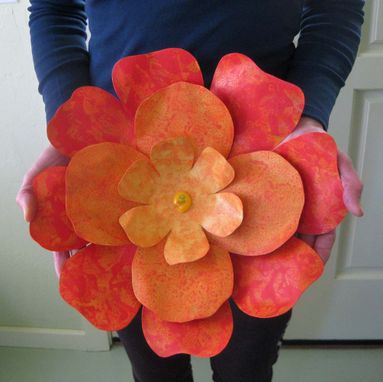 Custom Made Metal Hibiscus Flower Wall Art Sculpture Reclaimed Metal Orange 13 Inches