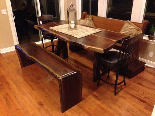 Custom Made Live Edge Counter Height Red Elm Table With Inverted-Branch Legs