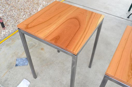 Custom Made Cherry Wood And Raw Steel End Table