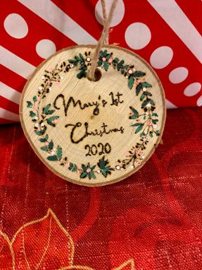 Custom Made Baby's First Christmas Ornament, Small Wood Sign, 2.5" In To 4" In, With Live Edge, Customizable