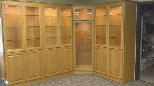 Custom Made Display Cabinetry, With Led Lighting, Glass Display Shelves, Solid Oak Doors