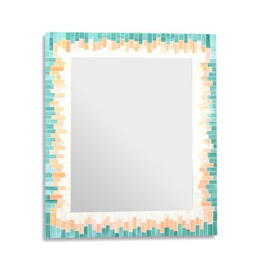 Custom Made Gradient Decorative Mosaic Wall Mirror In Beige, Orange, And Sea Green Stained Glass