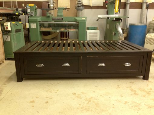 Custom Made Dark-Stained Cherry Twin Bed With Undermount Drawers